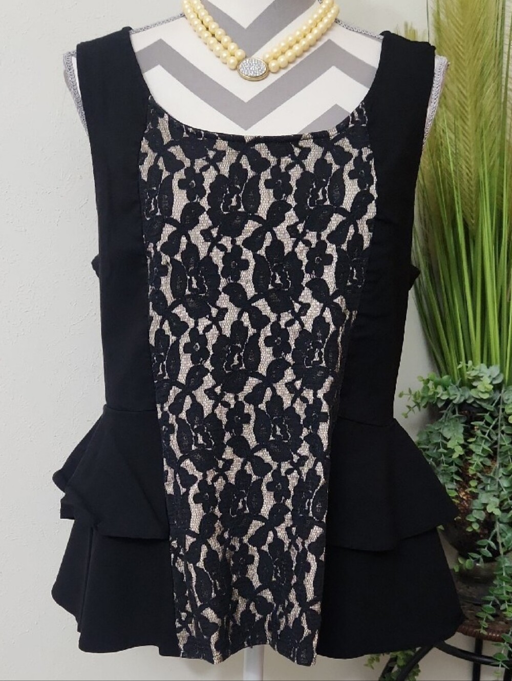 torrid Black Lace-Front Peplum Top